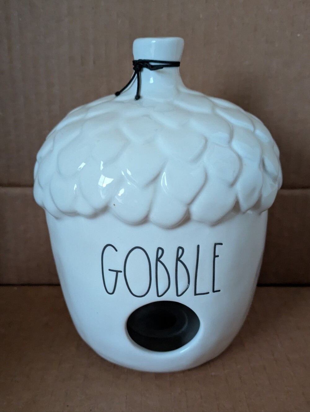 Rae Dunn by Magenta White Acorn Jar Bird House with Gobble Lettering NWOT